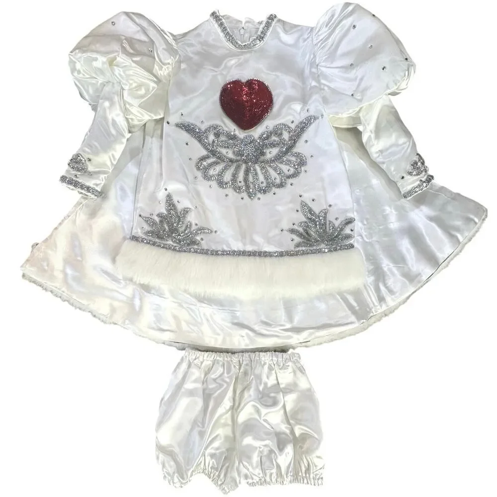VTG Handmade Cupid Fairy Embellished Rhinestone Fur Top w/Wings Costume Girls XL